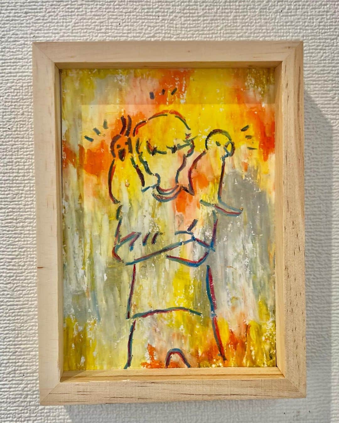 フクザワのインスタグラム：「名古屋個展やってますにん！1日目ありがとでした！今日は２日目18時半までやってます。まってます。 #午後には溶けていた。 #名古屋 #中区 #ギャラリー #個展 #名古屋個展 #栄 #アートスペースa1 #サクラクレパス #crayon #drawing #illustration」