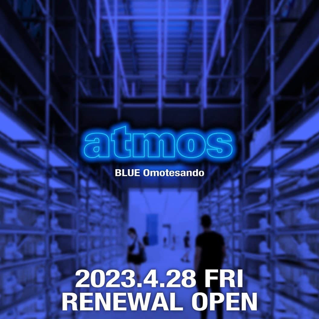 アトモスさんのインスタグラム写真 - (アトモスInstagram)「. atmos BLUE Omotesando RENEWAL OPEN  2023年4月28日(金)リニューアルオープンを迎える「atmos BLUE Omotesando」。 "LIMINAL TOKYO"をコンセプトとし、ディストピアとフューチャートリップを融合させ異次元を表現した店内は、従来のatmosのイメージを一変する旗艦店へと生まれ変わります。 外装にはインパクトを与える巨大モニターが左右に取り付けられ、シューズウォールは仮設の単管足場に着想を得たデザイン、奥へ進むとアパレル什器を活かした幾何学グリットに囲まれた空間となっております。 4月28日(金)より皆様のご来店を心よりお待ちしております。  【atmos BLUE Omotesando RENEWAL OPEN】 日程：2023年4月28日(金)～ 営業時間：11:00-20:00 住所：東京都渋谷区神宮前4-29-4 Barbizon78  ※店舗リニューアル工事のため、現在一時休業中となっております。  "atmos BLUE Omotesando" will reopen on Friday, April 28, 2023. Based on the concept of "LIMINAL TOKYO", the interior of the store, which expresses a different dimension by fusing dystopia and future trip, will be reborn as a flagship store that will completely change the conventional image of atmos. On the exterior, huge monitors that give impact are attached to the left and right, and the shoes wall is designed with the idea of ​​a temporary single pipe scaffolding. increase. We are looking forward to your visit from Friday, April 28th.  [atmos BLUE Omotesando RENEWAL OPEN] Date: April 28, 2023 (Friday) ~ Opening hours: 11:00-20:00 Address: 4-29-4 Jingumae, Shibuya-ku, Tokyo Barbizon78  #atmos#atmosblueomotesando#omotesando#tokyo#japan」4月22日 13時08分 - atmos_japan