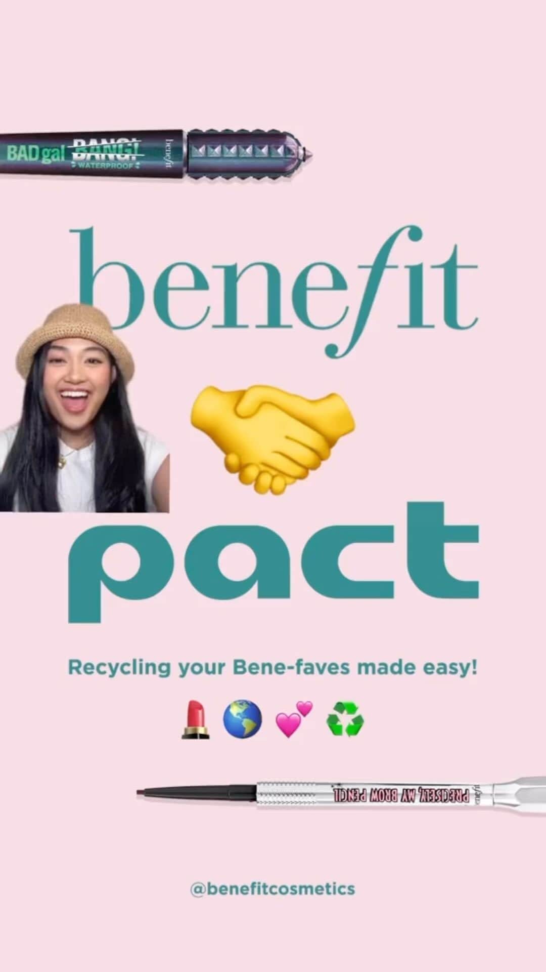 Benefit Cosmeticsのインスタグラム：「Happy Earth Day, Benebabes 🌏🌱 We’re thrilled to announce our partnership with @pact_collective to make repurposing your well-loved makeup products easy. ⁠ ⁠ Let’s put our best efforts into creating a more sustainable and beautiful world 💖⁠ ⁠ #benefitcosmetics #earthday #recycling #recyclingideas #recyclingprogram #beautyproductrecycling」
