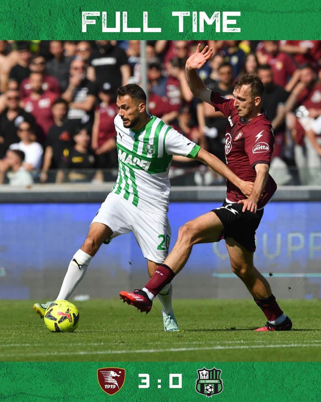 USサッスオーロ・カルチョのインスタグラム：「#SalernitanaSassuolo 3️⃣-0️⃣  #ForzaSasol 🖤💚」