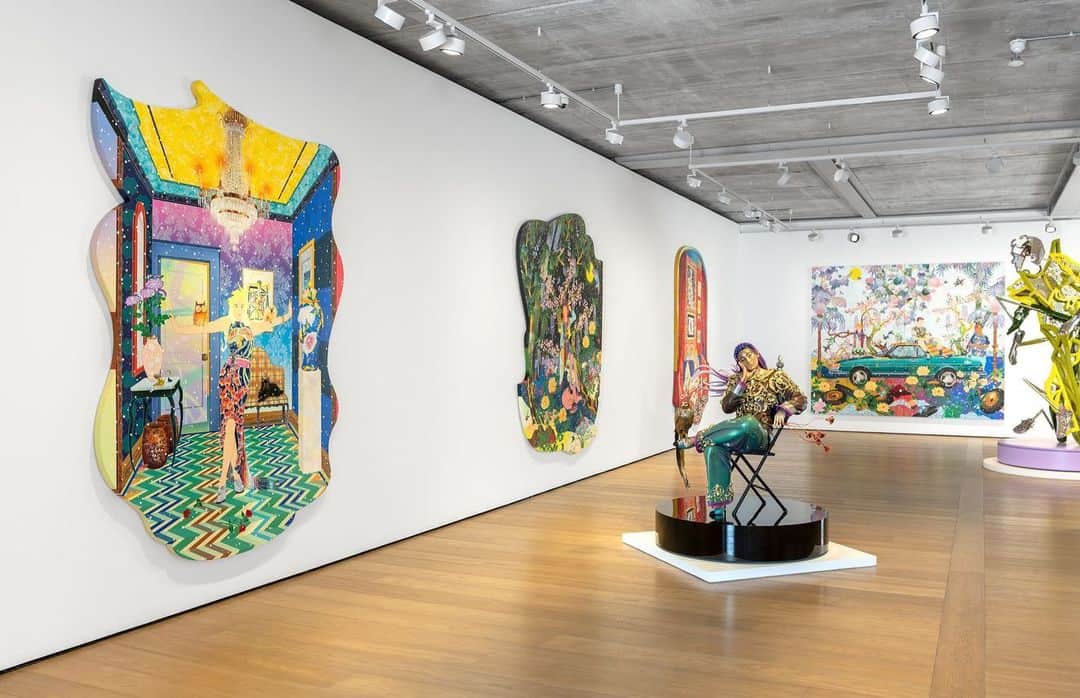松山智一のインスタグラム：「‘ Episodes Far From Home’, a solo exhibition is on view @alminerech Gallery, London until 5/20 #AlmineRech   Almine Rech ギャラリーでの個展無事始まる🙏」