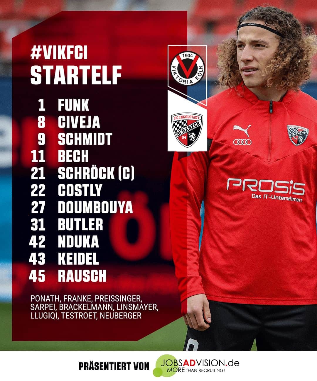FCインゴルシュタット04のインスタグラム：「Unsere Start-1⃣1⃣ für das Duell in der Domstadt ✊⚫️🔴 ___ @tim_civ steht dabei erstmals in einem #Schanzer Ligaspiel von Beginn an auf dem Rasen 🙌 . . #Schanzer #einfachwiederschanzer #schanzerdassindwir #Schanzerfürimmer #Schanzer #Ingolstadt #FCI #FCIngolstadt #soccer #fussball #football #futbol #Liga3 #3Liga #matchday #33spieltag #auswärts #away #auswärtsspiel #viktoria #viktoriaköln #köln #VIKFCI #aufstellung #lineup」