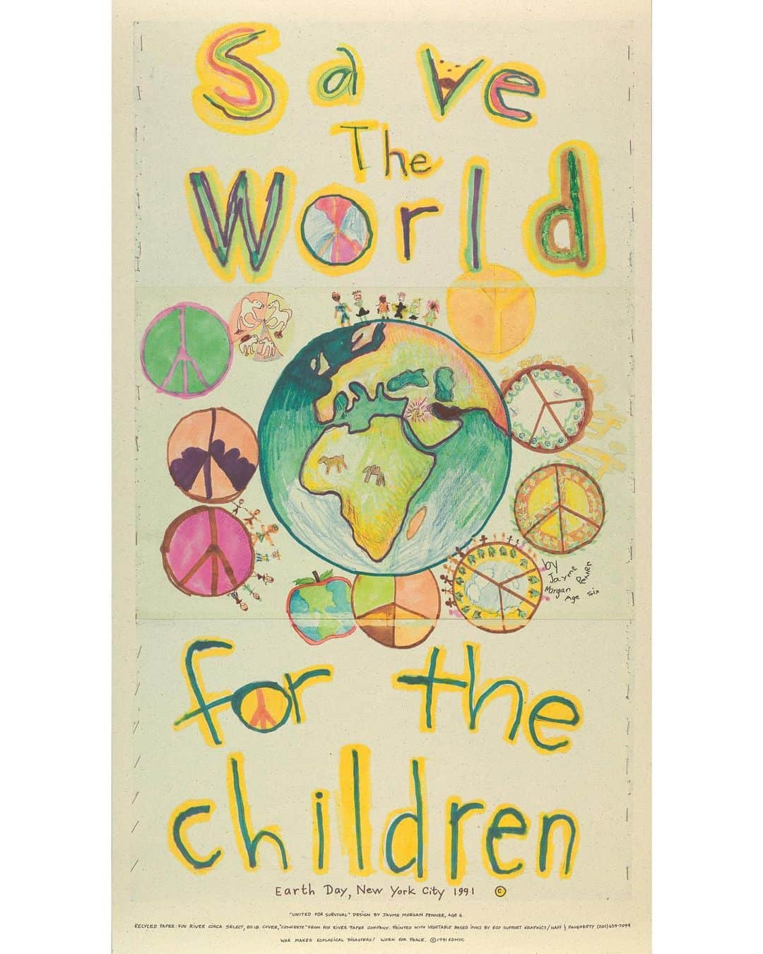 スミソニアン博物館さんのインスタグラム写真 - (スミソニアン博物館Instagram)「Happy #EarthDay! This 1991 poster by 6-year-old Jayme Morgan Penner was printed with vegetable-based inks on recycled paper. It's now in our @cooperhewitt's collection.   All this week, we've been sharing Earth Week stories with #OurSustainablePlanet. 🌎」4月22日 20時19分 - smithsonian