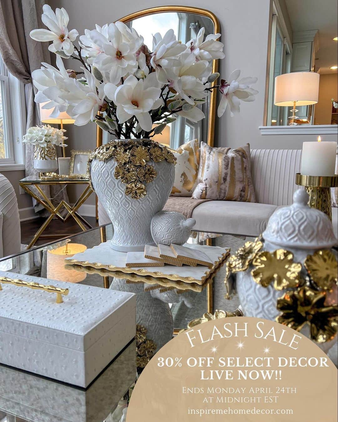 のインスタグラム：「🎉FLASH SALE: LIVE NOW! Shop 30% off a HUGE selection of handpicked decor! Head over to inspiremehomedecor.com to shop the sale before all your favorites are sold out⏳Sale ends Monday April 24th at Midnight. Link in bio!」