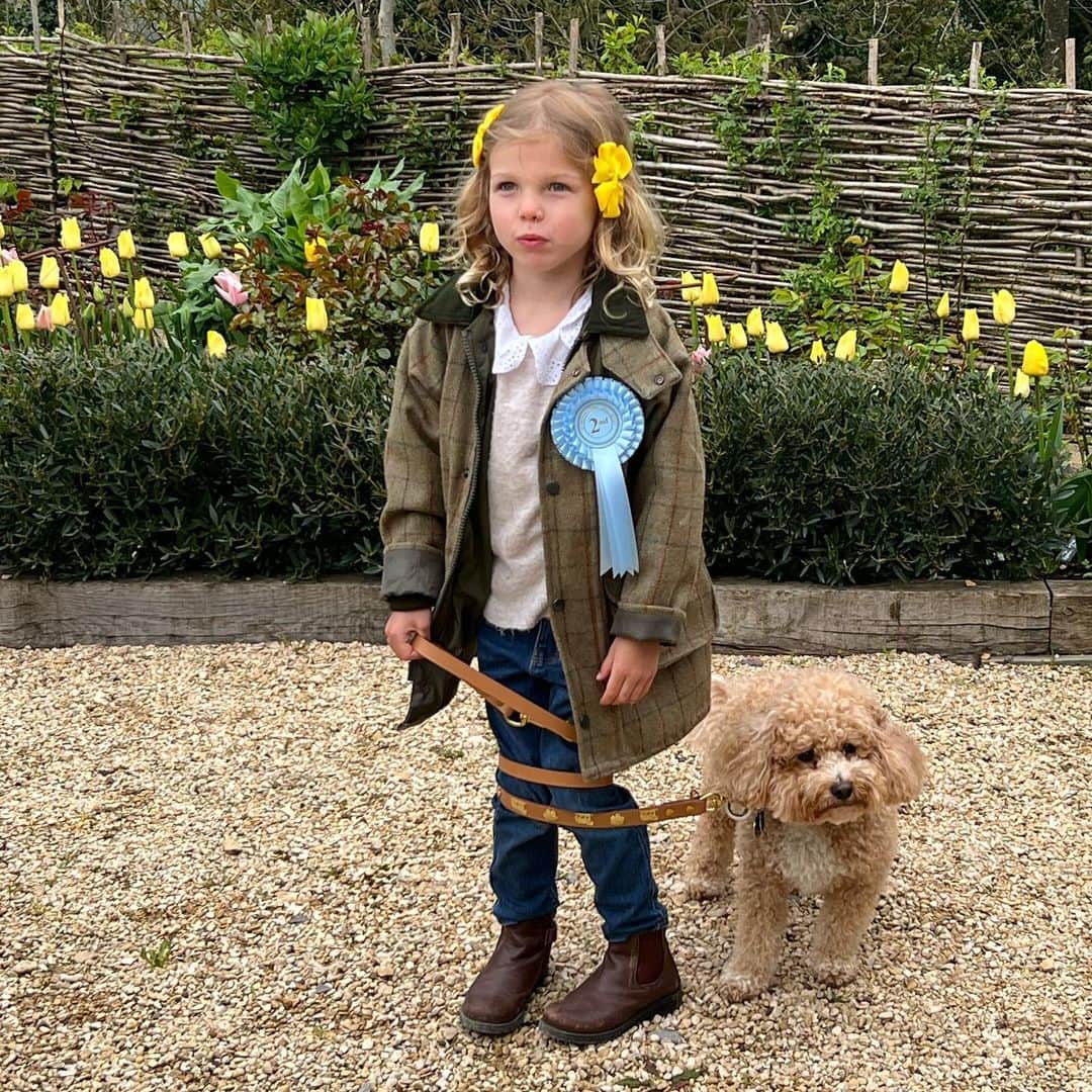タビサシモンズのインスタグラム：「Guess who got second prize in The Dog 🐶 Show today !!!! 🥈 @miranda.brooks.gardens」