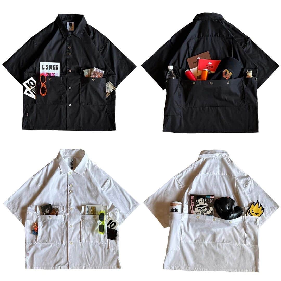 赤澤えるのインスタグラム：「【 Drug dealer shirt 】 旅を手ぶらで過ごす為に開発されたシャツ🌏 パスポートやタバコ、携帯、サングラス、10匣ステッカーなど全てを収納できる🌍 左脇のポケットはペットボトル専用🌎 背中の大きなポケットは旅先でのスーベニアやライトアウターをしまう為のもの✈️  🔥Drug Dealer Shirtが10ポケットだった1stのアップデートです🔥  www.tenbox.jp 💻 4/29(sat) 0:00am JST(日本時) 4/28(fri) 8:00am PST(太平洋標準時)  Kenzai.Depot🏡 4/29(sat) 2:00pm JST(日本時)  ※TENBOX ONLINE STOREとKenzai.DepotとLos Angelesのみの発売です🇯🇵🇺🇸  #10匣 #TENBOX #10box @tenboxtokyo #kenzaidepot」
