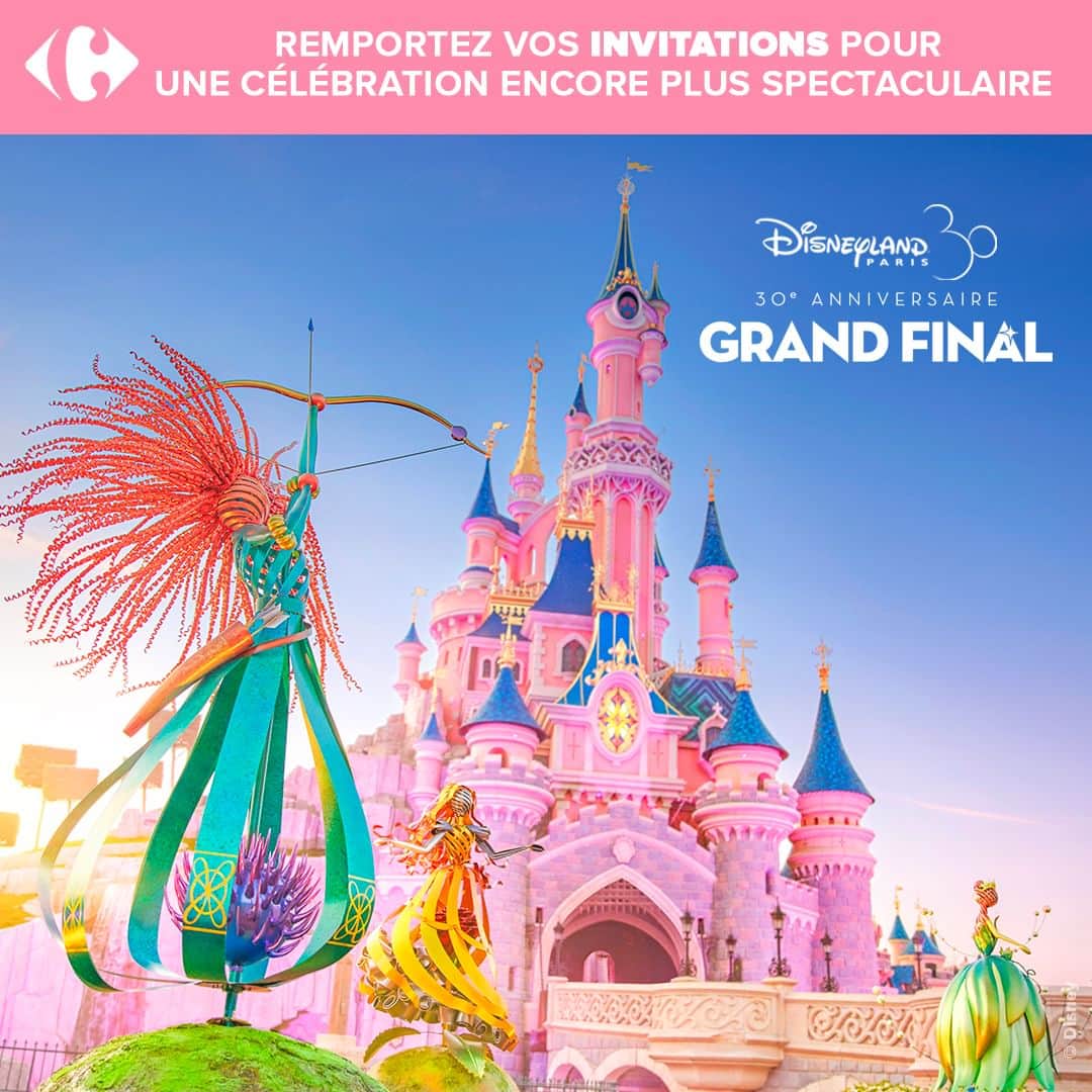 Carrefour Franceのインスタグラム：「[JEU CONCOURS] Le 30e Anniversaire de Disneyland® Paris a été tellement incroyable, que son Grand Final promet de rentre la magie encore plus spectaculaire !  Jouez pour tenter de gagner vos invitations pour les Parcs Disney® ! 🎉✨🏰 Qui aimeriez-vous emmener ? 🥰  Pour participer, il vous suffit de :  - Suivre notre compte @carrefourfrance - Identifier 2 amis en commentaire  Le ou la gagnant(e) sera tiré(e) au sort le 05/05. Bonne chance à toutes et à tous 🍀  #carrefour #jeuconcours #disneylandParis」