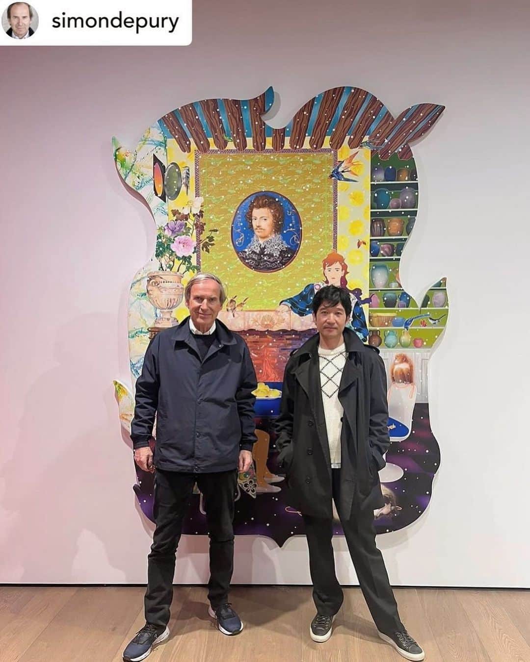 松山智一のインスタグラム：「Its been some years.  Thank you, Simon #repost @simondepury  Tomokazu Matsuyama ‘Episodes Far From Home’ opened this weekend at Galerie Almine Rech #tomokazumatsuyama #alminerechgallery #alminerech #episodesfarfromhome #contemporaryart #nicholashilliard #christiandior #pablopicasso @tomokazumatsuyama @alminerech @alminerp」