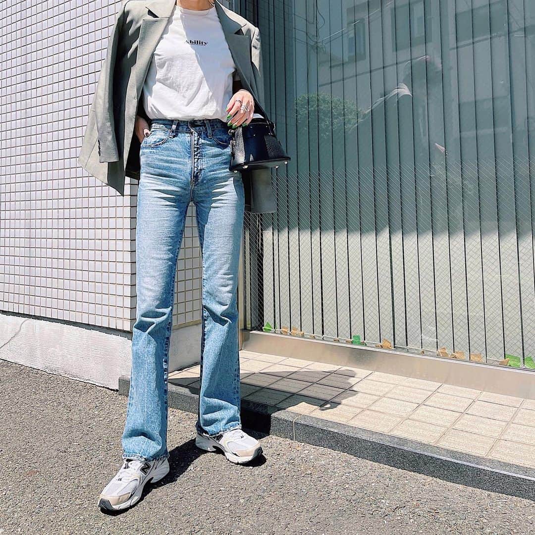 maai0528のインスタグラム：「〻👶🏻🕊️🍨🏸 Ｏotd‥💚 ． ． ．  #fashionstyle  #maisonmargiela  #MOUSSY #newbalance」