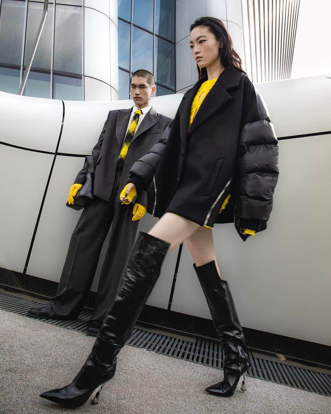 ビブロスのインスタグラム：「Byblos FW23 Collection  Watch it on byblosbrand.com  ________________________________  Credits: Creative Director: @manuel_facchini  Photographer: @albialaggio   Hair and makeup #teammarcellocosta Lead artist : @bymarcellocosta  Hair : @kevinmurphy.giorgioaloisio  Makeup: @bymarcellocosta and @enifacademy   Models:  @li_linzi_  @minyungchoi_   #ByblosFW23 #Byblos #ManuelFacchini #FW23」