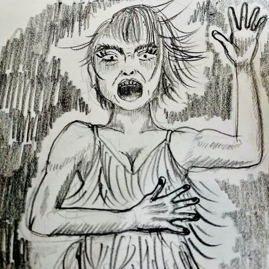 のインスタグラム：「描けば描くほど自分でもわからん方向に行ってしまう。もうやだ🤣サルサダンサー💃  #illustration #sketchbook #pencildrawing #matildathemusical #ミュージカルマチルダ」
