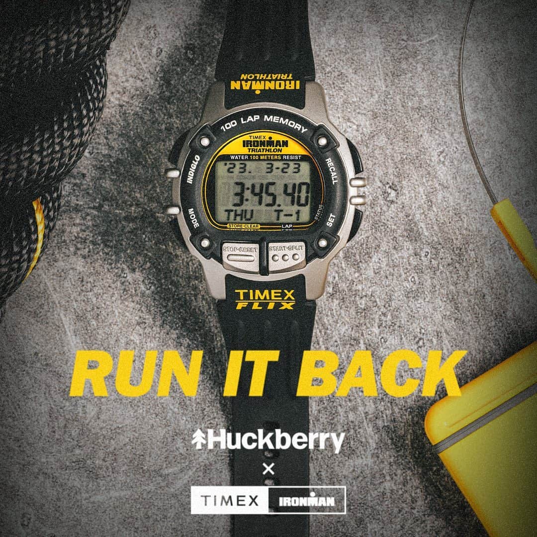 のインスタグラム：「There’s no heart rate monitor. No GPS, no altimeter, no compass, no worldtime, no Bluetooth.  We fired up the time machine and commissioned Timex to dip into its extensive archives to take us back to the summer of ’99 for the antithesis of the modern smartwatch, and the perfect adventure or workout companion. Introducing: the Huckberry x TIMEX IRONMAN® Flix Reissue.  Hit the link in bio to grab yours. Just like the ’90s this limited-time collab won’t last forever, so you’ll want to move quickly.」