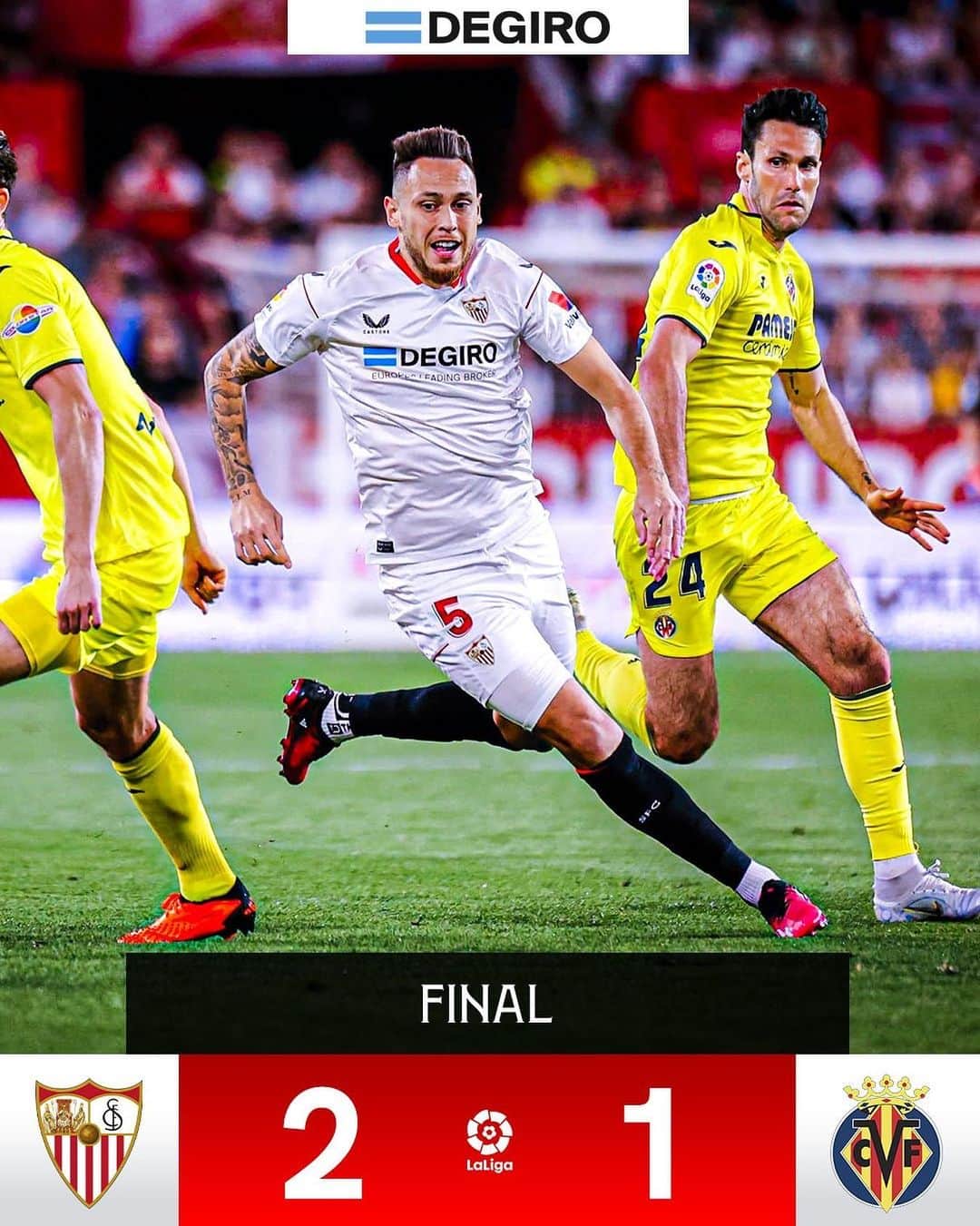 セビージャFCのインスタグラム：「🚨 ¡FINAAAAAAAAAAAAAAL! ⏹️  ¡𝗦𝗘𝗩𝗜𝗟𝗟𝗔! ¡𝗦𝗘𝗩𝗜𝗟𝗟𝗔! ¡𝗦𝗘𝗩𝗜𝗟𝗟𝗔!   #SevillaFCVillarreal #WeareSevilla #NuncaTeRindas」