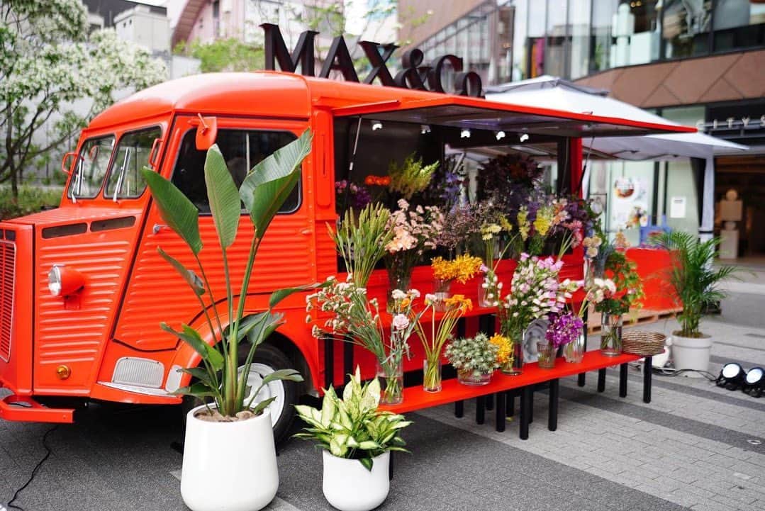 前田有紀さんのインスタグラム写真 - (前田有紀Instagram)「MAX&Co.さんのPOP UPで毎週末guiでお花をご用意させていただいています。 「&Co.LLABORATION」の新コレクション「LET'S DRAW! 」の発売を祝してたイベントで、先週までは渋谷キャストで、来週からは代官山T-siteで開催されます。  赤いバスに惹かれるように、たくさんの方がお越しくださっています！ぜひ来週も遊びにいらしてください！」4月24日 9時36分 - yukimaeda0117