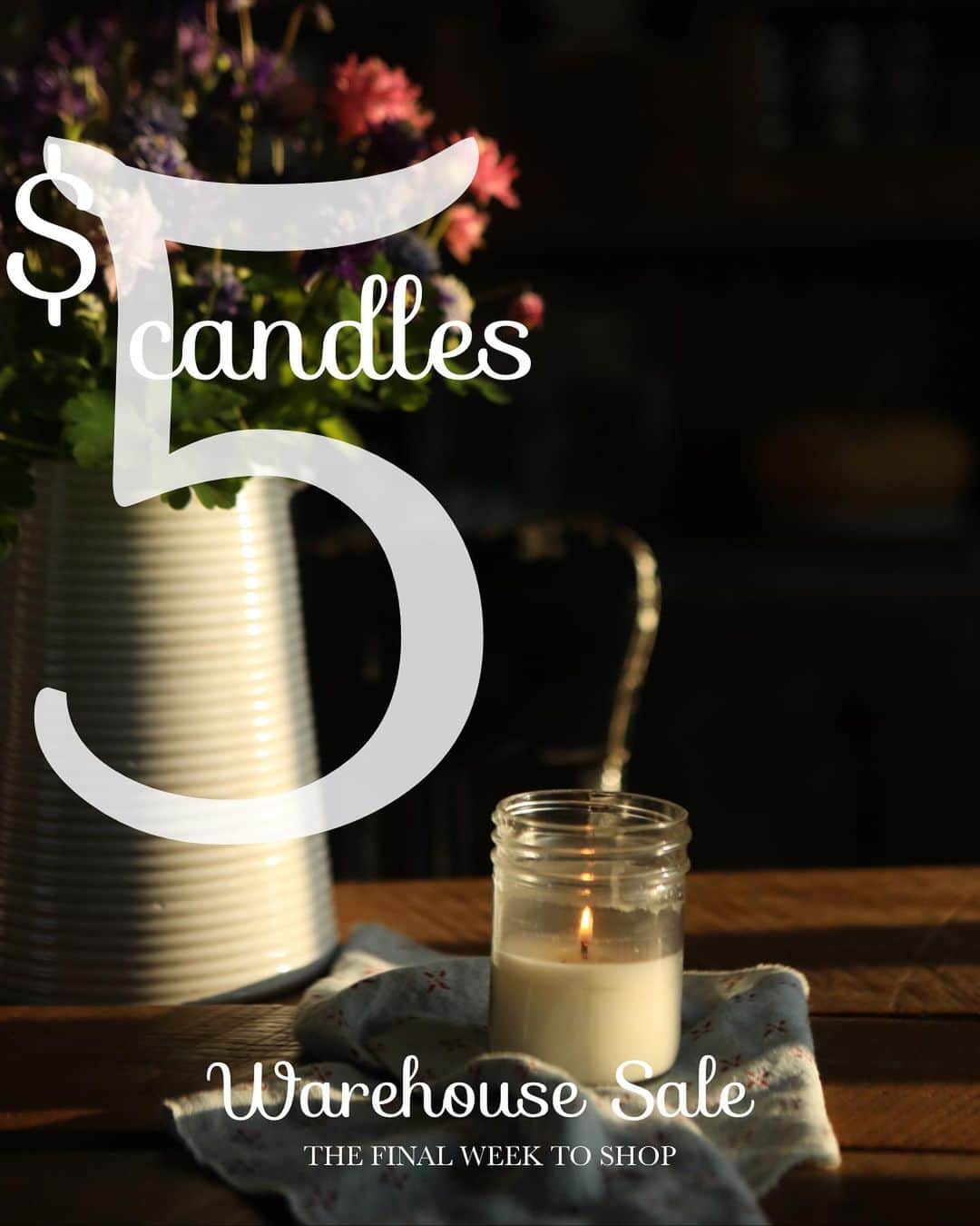 FOLKのインスタグラム：「The warehouse sale continues, and this specific item is only available Sunday & Monday. Our farm poured candles are $5 each. Each is poured by hand here at the farmhouse. Scents that we’re inspired by spring at the farm.」