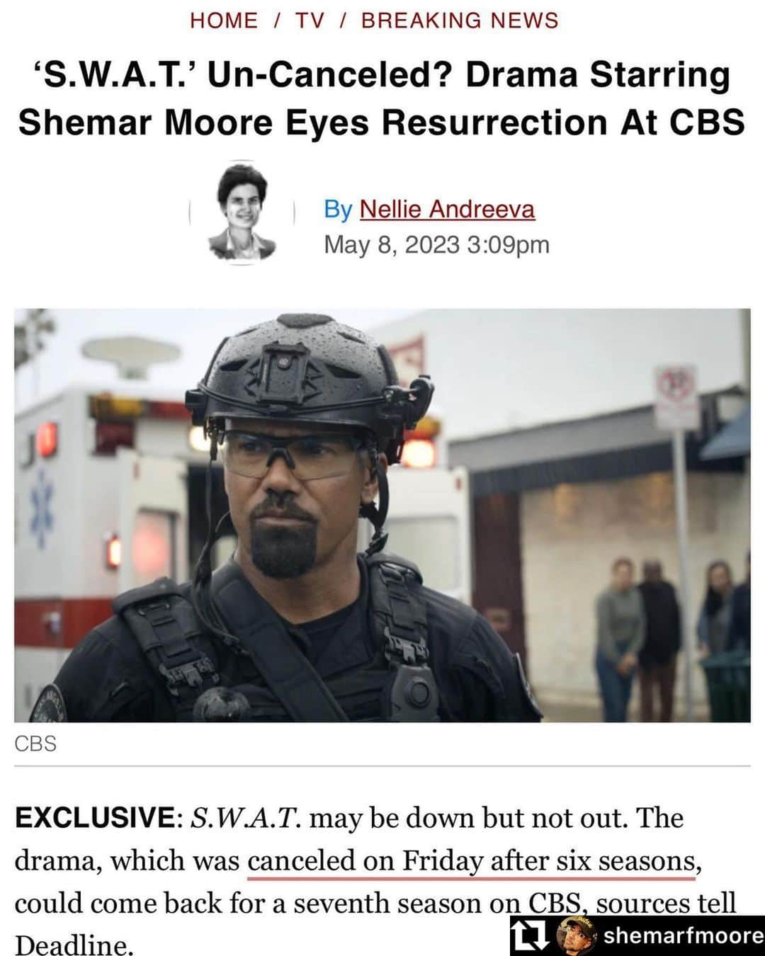 ロッチェル・エイツのインスタグラム：「Keep making noise @swatcbs FAM!!! We are still trying to bring you that 7th Season!!! 👀👀  #repost @shemarfmoore」