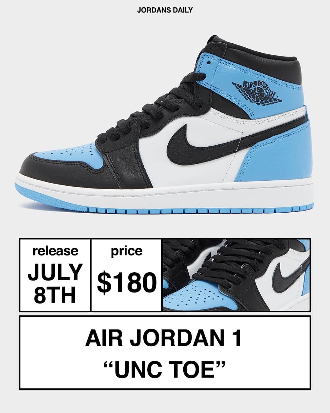 Sneaker News x Jordans Dailyさんのインスタグラム写真 - (Sneaker News x Jordans DailyInstagram)「ICYMI, the Air Jordan 1 "UNC Toe" is dropping on July 8th.⁠ Is it a COP or PASS for you!? 💭」5月9日 1時03分 - jordansdaily