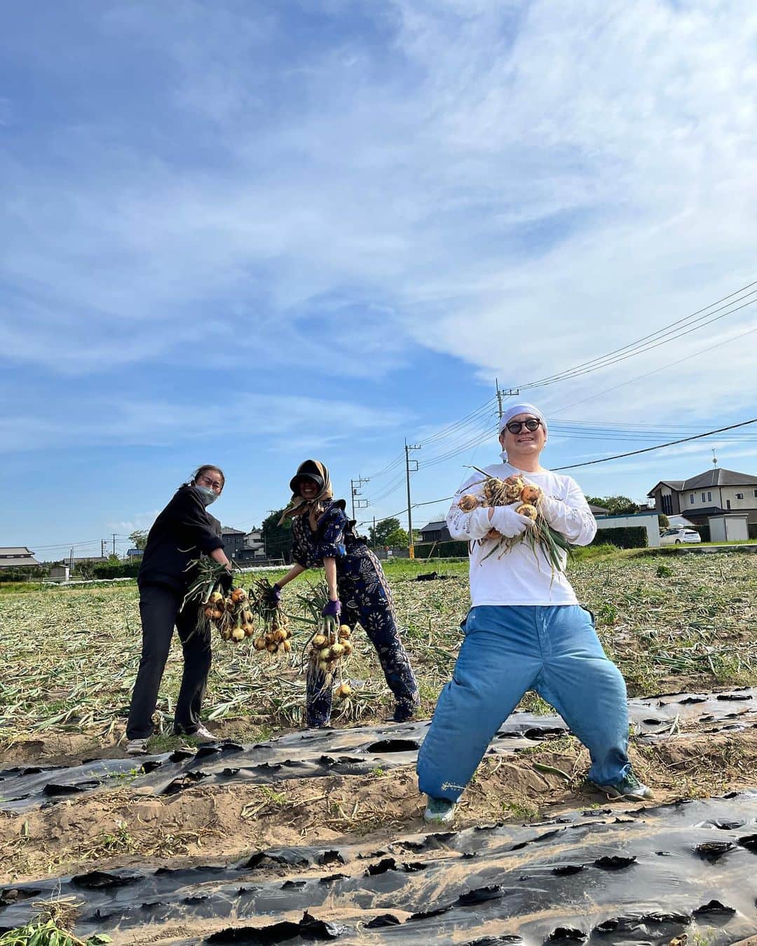 軍地彩弓さんのインスタグラム写真 - (軍地彩弓Instagram)「みんなで収穫 土に触れてFarm 体験。  ありがとうございます。 酒巻さん、高山さん ありがとうございます！  感謝。 しかし、風強かった…  @tampopo_land  #farming #畑仕事」5月9日 2時04分 - sayumi7