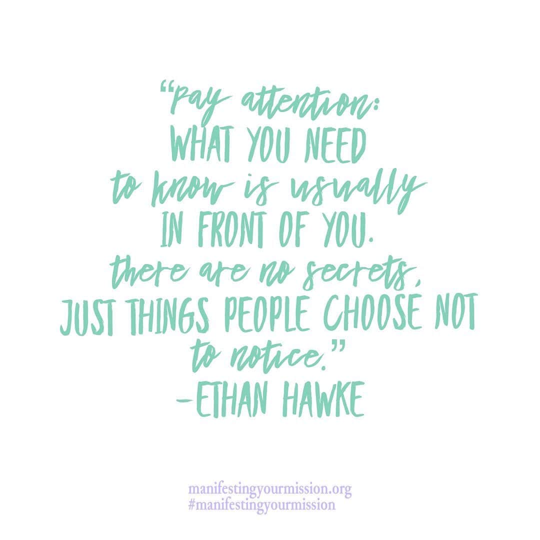 ブリアンナ・ブラウンのインスタグラム：「I 💗 this quote and here is why… ⠀⠀⠀⠀⠀⠀⠀⠀⠀ One of the main tools I emphasize in my Manifesting Your Mission Guidebook is to pay attention: to listen, to learn, and to acknowledge and honor coincidences as something more divine.  ⠀⠀⠀⠀⠀⠀⠀⠀⠀ When working with people after they start tracking their synchronicity and kismet moments, they get more of them. They are led. They realize life is for them, not against them, and that every obstacle is an opportunity if one chooses to view it that way.  ⠀⠀⠀⠀⠀⠀⠀⠀⠀ Thank you @ethanhawke for this subtle reminder that the simple act of paying attention will reveal all that we need to know. Even if we don’t want to know it at the time.」