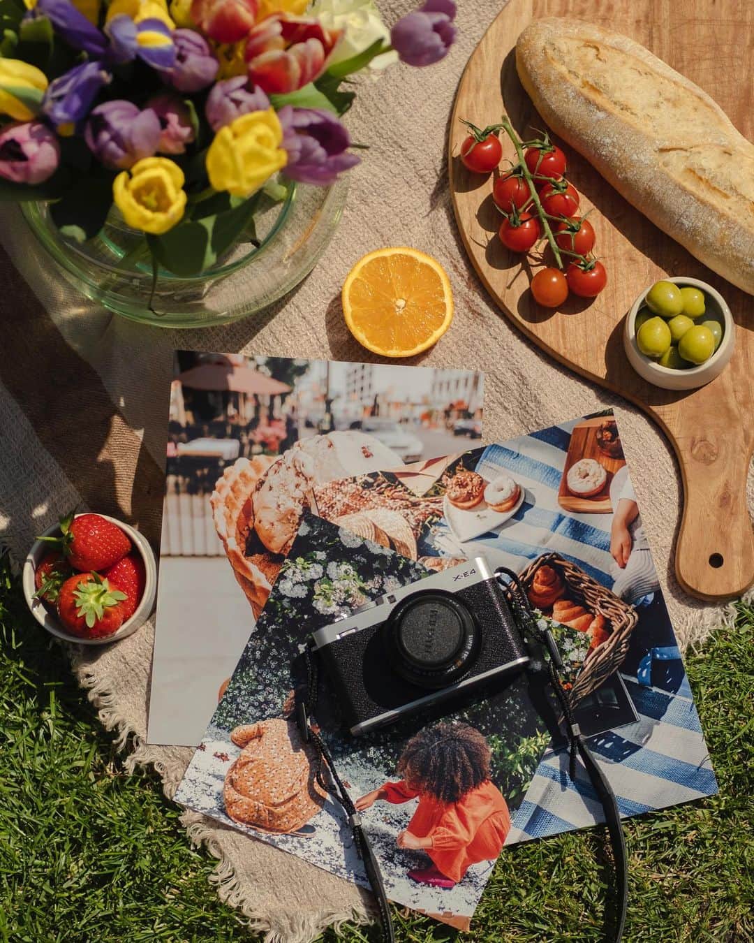 Fujifilm UKのインスタグラム：「Spring weekend essentials 🍓📸   Where did you take your camera this weekend? 👇  If you fancy a spot of spring cleaning, our myFUJIFILM Spring offers will help you print off all your memories and free your phone memory. Link in bio to find out more ✨  #myFUJIFILM」
