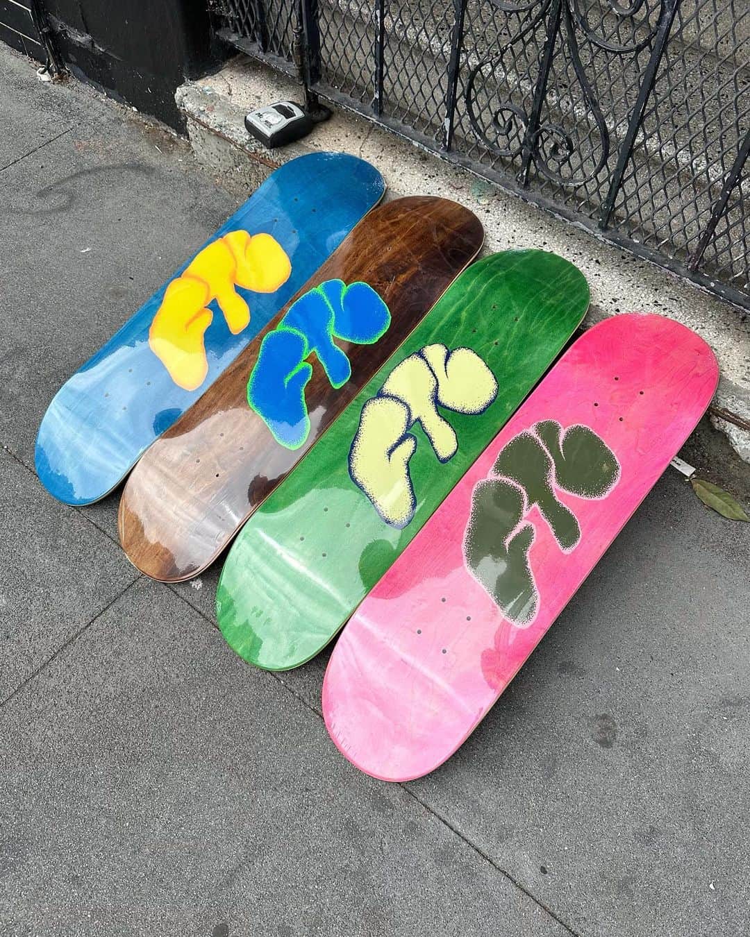 エフティーシーのインスタグラム：「FTC Whipped Decks Available Online Now 🏙️   BLUE — 7.75 x 31.63” BROWN — 8.0 x 32” GREEN — 8.25 x 32.38” PINK — 8.5 x 32.38”  #ftc #ftcskateboarding #forthecity #ftcsanfrancisco #ftcjp #ftctokyo #ftcnagoya #ftcosaka #ftcspringsummer23」