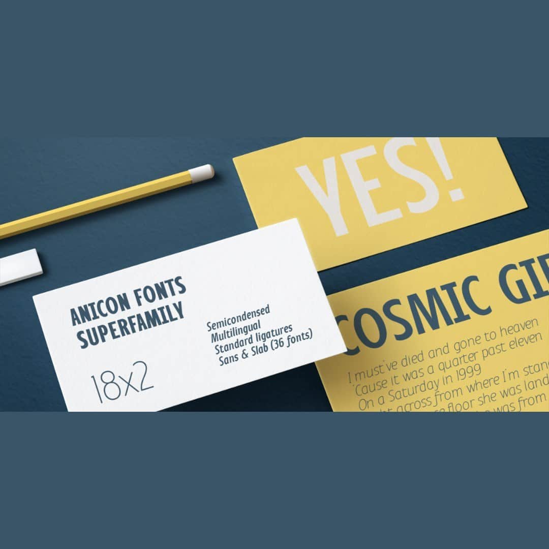 myfontsのインスタグラム：「Anicon Sans is a versatile Variable font that is designed to be clean, legible, and suitable for a wide range of purposes, including text, display, headlines, print, corporate identity, logos, branding, products, infographics, photography, and more.   Our Sale is almost over! Shop our 💐 Spring Sale & Save 50%: Link in the bio!」