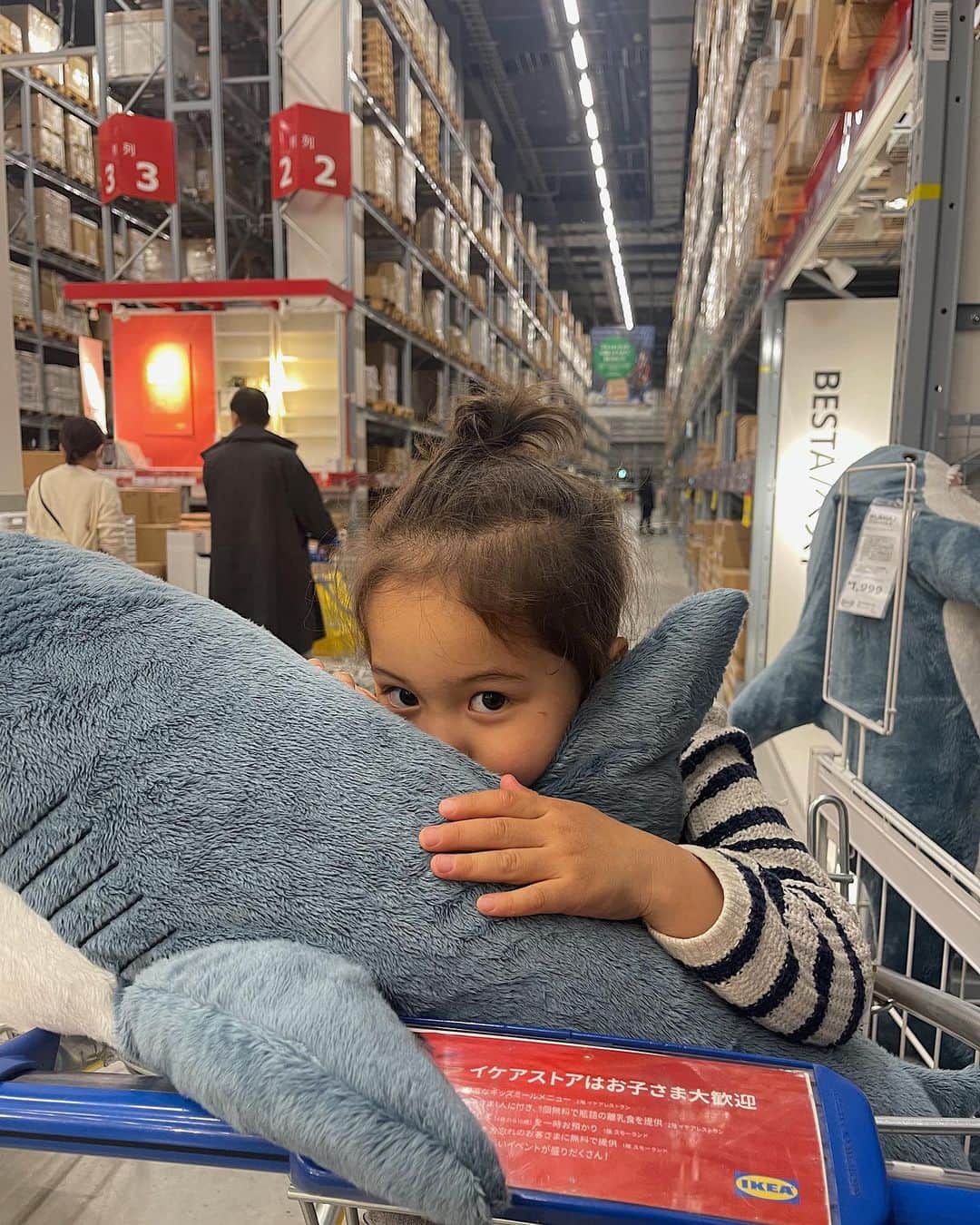 堺梨乃のインスタグラム：「IKEAのぬいぐるみコーナーは危険すぎる😵‍💫結局、買わされました😑 ママたちは、カラフルすぎて目が回ってぐるぐる😵‍💫  #ikea#ikea購入品#子供との休日」