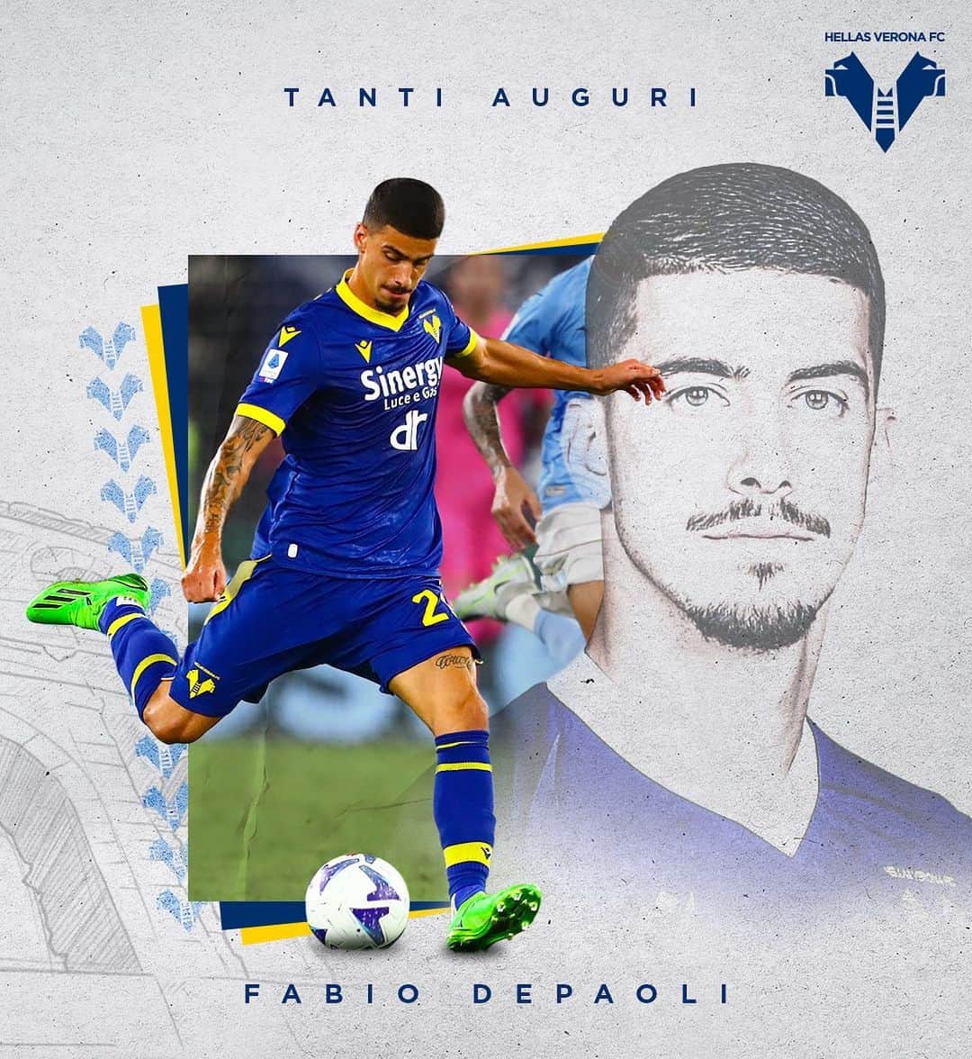エラス・ヴェローナFCのインスタグラム：「Corri per noi 💛💙 Tanti auguri DePa! 🎁  #HVFC #HappyBirthday #Depaoli」