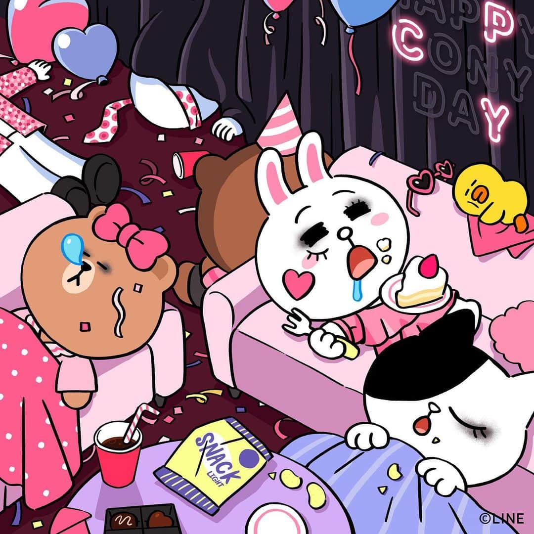 LINE FRIENDSさんのインスタグラム写真 - (LINE FRIENDSInstagram)「The aftermath of a wild disco night...💤  #BROWN #CONY #SALLY #CHOCO #JAMES #MOON #LINEFRIENDS #partynight #tired」4月20日 18時00分 - linefriends