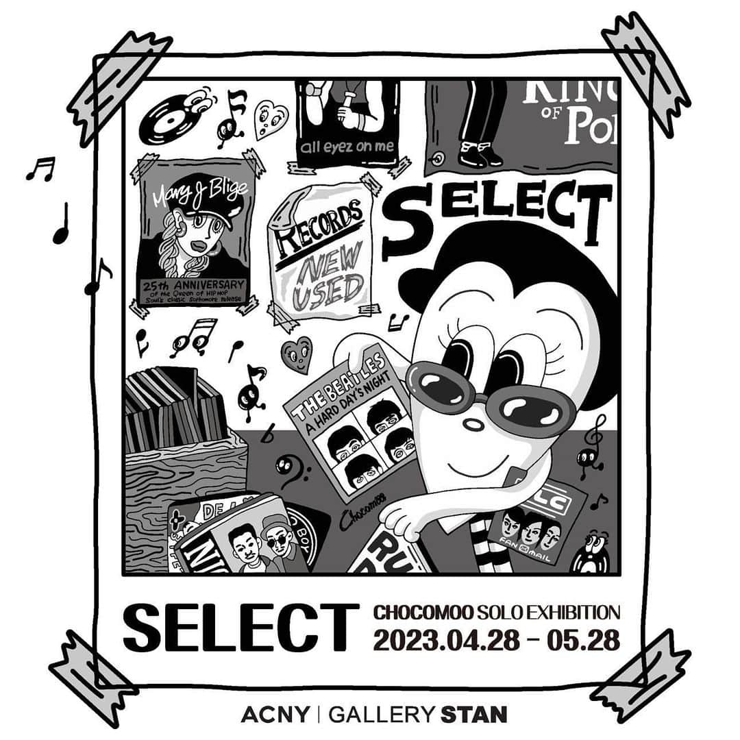 chocomooのインスタグラム：「Seoul🇰🇷✨ I 'll hold a solo exhibition from this Friday💕  【SELECT】 Chocomoo 개인전 @yukachocomoo  Gallery STAN은 오는 4월 28일부터 5월 28일까지 흑백의 일러스트로 일상의 순간들을 펑키하고 발랄하게 담아내는 Chocomoo작가의 개인전 “SELECT” 를 개최합니다. _ 🥂Opening Reception 4월 28일 4pm-7pm _  💸 전시입장은 "무료"입니다. _ 🚗 주차가 어렵습니다. 대중교통을 이용해주시면 감사하겠습니다🙏🙏 부득이 차량을 가져오실경우, 논현초등학교공영주차장 혹은 주변의 민영주차장을 이용바랍니다. _ 전시장소: Gallery STAN 서울시 강남구 학동로 12길 45 전시기간: 2023.4.28~5.28 _ 운영시간 수-토 13:00-19:00 / 일 13:00-17:00 ⚠️월.화 휴관 _ 전시관련 문의는 STAN@artconciergeny.com 으로 이메일 보내주시면 안내해드리겠습니다. _ #SELECT #chocomoo #초코무 #gallerystan #artconciergenewyork #art #artexhibition」