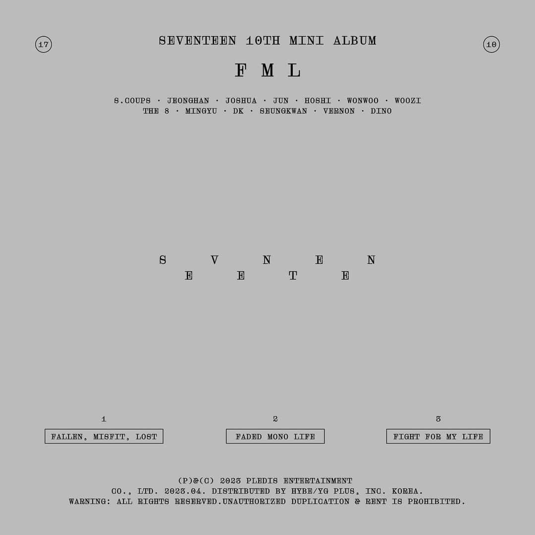 ウジのインスタグラム：「SEVENTEEN 10th Mini Album 'FML'  1. F*ck My Life 작사 작곡 2. 손오공 작사 작곡 3. Fire 작사  4. I Don’t Understand But I Luv U 작사 작곡 5. 먼지 작사 작곡 6. April shower 작사 작곡」