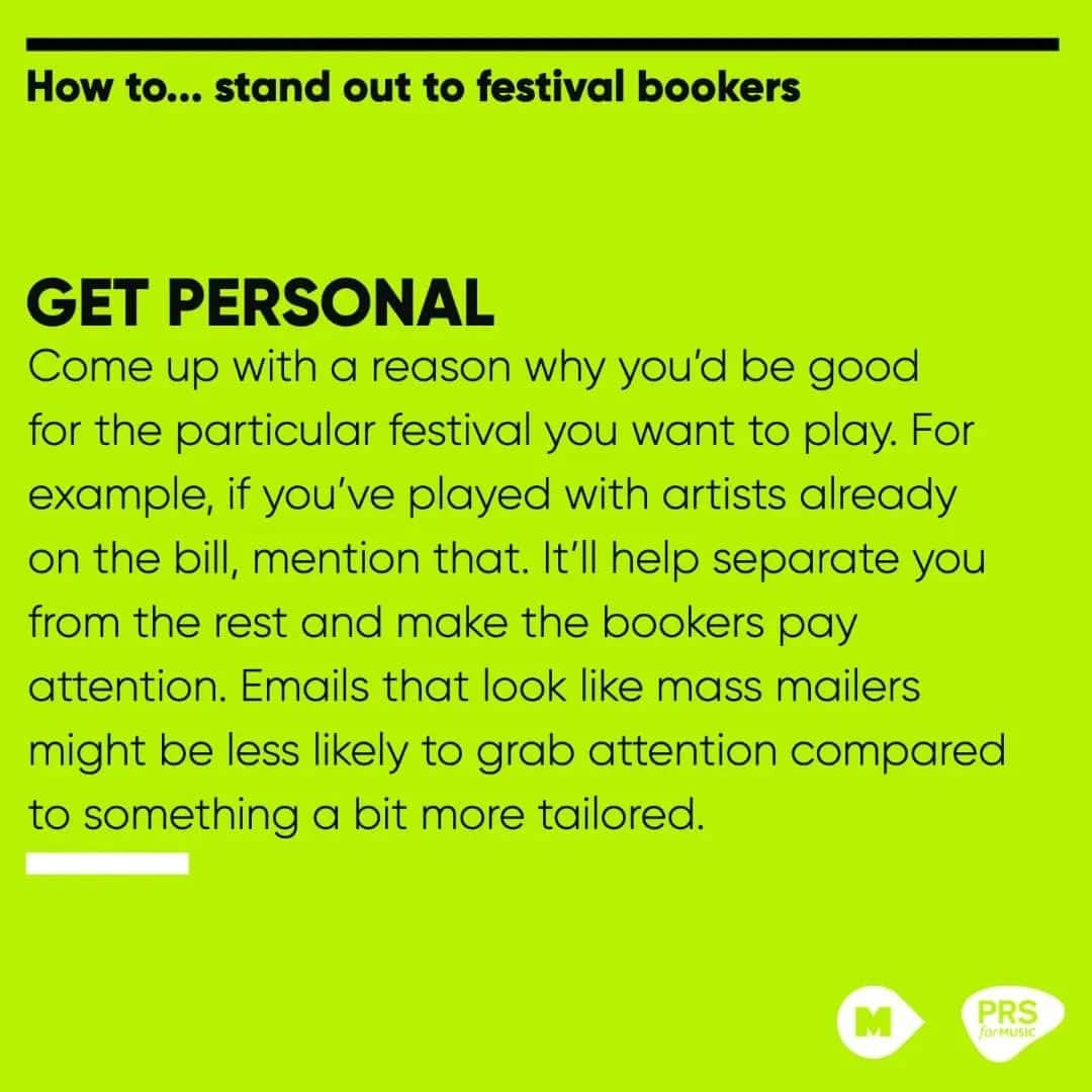 PRS for Musicさんのインスタグラム写真 - (PRS for MusicInstagram)「When it comes to festivals, there are usually more artists wanting to play than there are slots on the bill. M Mag spoke to @liveatleedsfest booker @joehubbard for the inside info to help you get noticed by festival bookers.  What's worked for you? Share your tips in the comments ⬇️  PS: Don't miss out on your live performance royalties, if you play at a festival, make sure you report your setlist to us 📝.  #PRSTips #PRSCommunity」4月24日 18時53分 - prsformusic