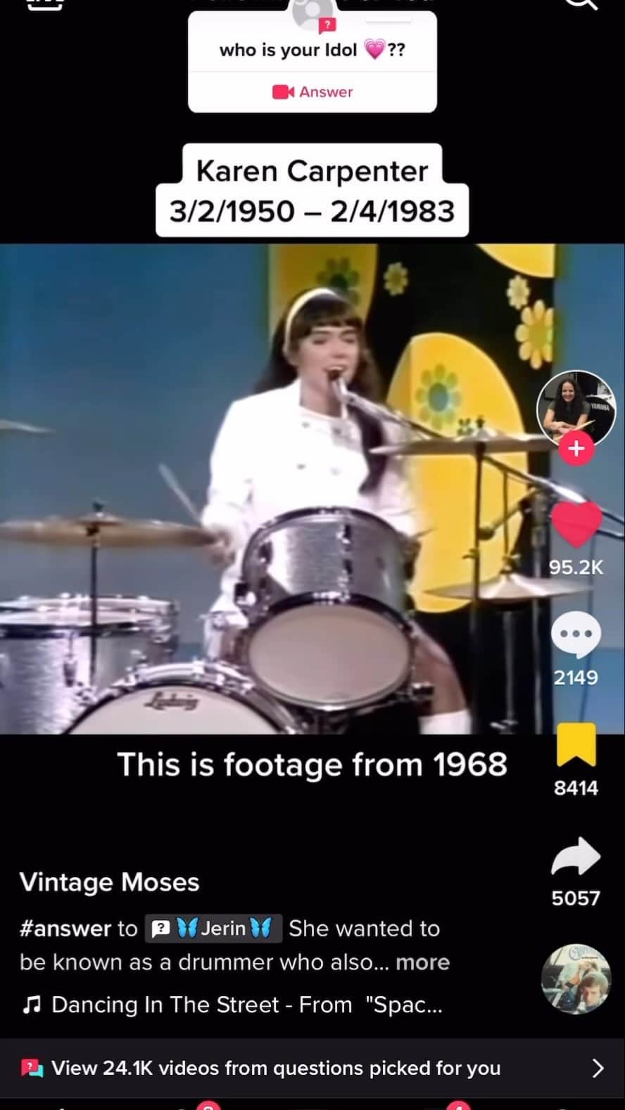 YURIのインスタグラム：「Wait whut🤯🤯I was today yrs old when… ドラムガチで上手いじゃん！！ゴイスー🔥🔥 #KarenCarpenter  #thecarpenters」