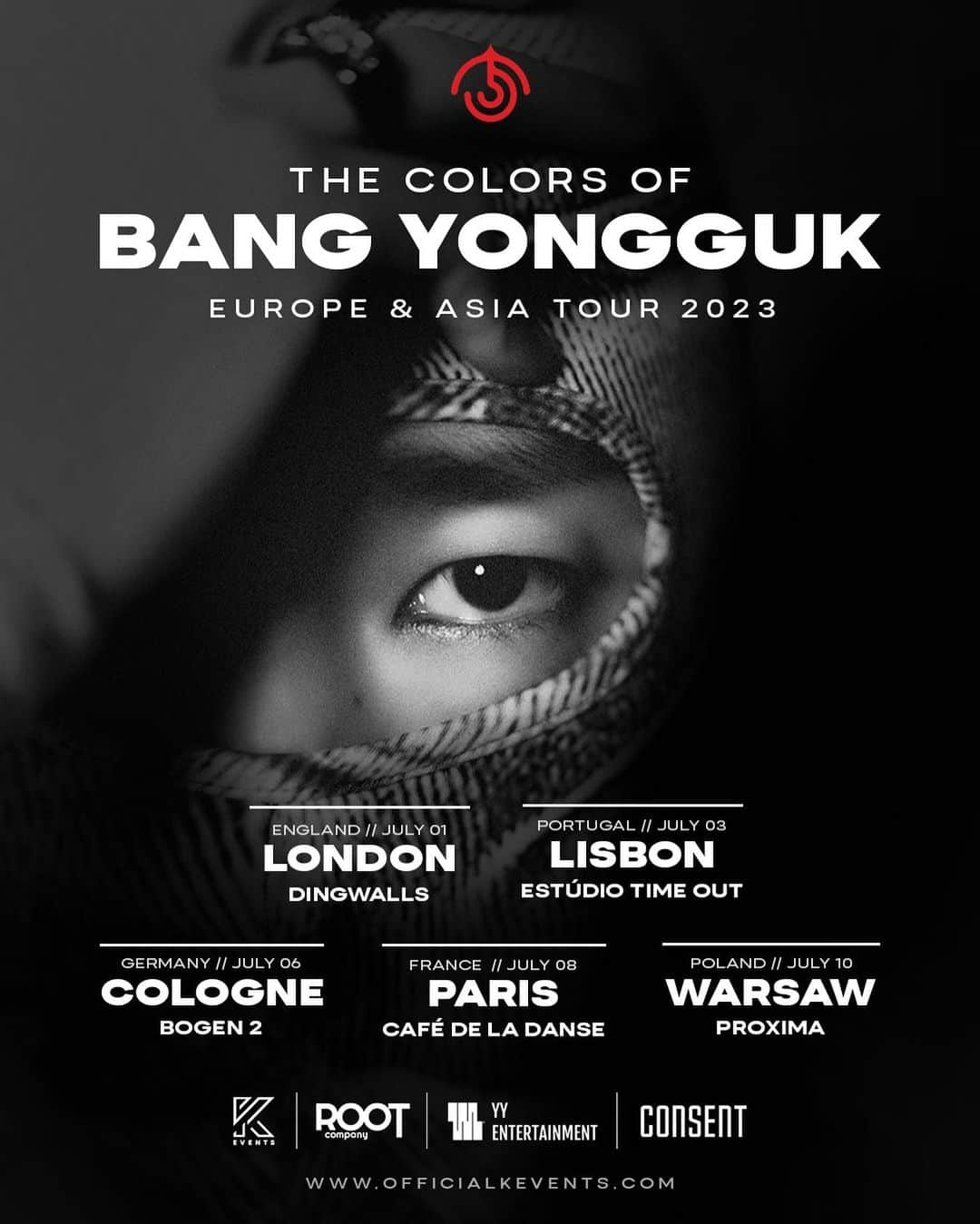 バン・ヨングクのインスタグラム：「I told ya I'd see you later 🇪🇺, tickets May 4th. ⠀ #BANGYONGGUK #방용국#THECOLORSTOUR #THECOLORS_EUTOUR #THECOLORSOFBANG_EU #OFFICIALKEVENTS #ROOTOFFICIAL_KR」