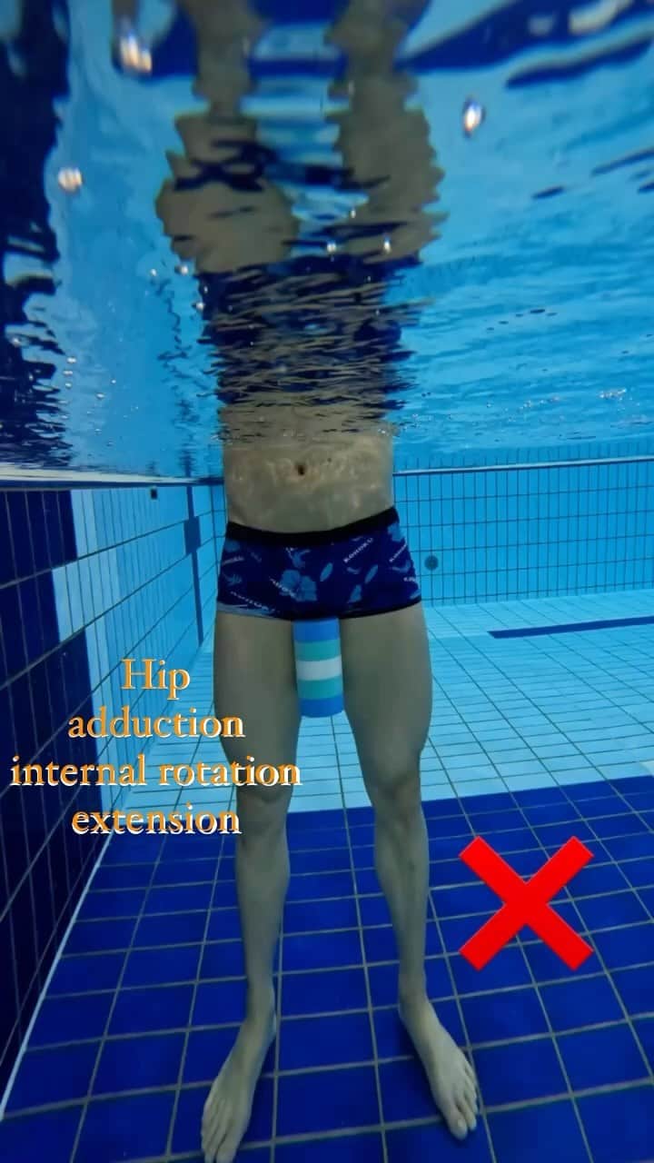 金子雅紀のインスタグラム：「股関節の伸展・内転・内旋大事😊 プルブイの挟み方一つでもトレーニング効果は変わってきます。 #水中ドルフィンキック #dolphinkick」