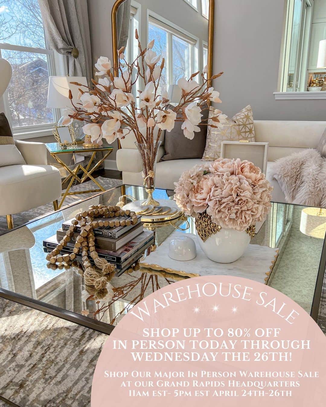 のインスタグラム：「It’s time!✨🤩🛍️ Come shop our Up to 80% Off IN PERSON Warehouse Sale at 5333 33rd Street Se Suite C, Grand Rapids, MI 49512 from 11AM-5PM EST! We have so many gorgeous pieces waiting for you, so don’t wait! Sale will only continue while supplies last! Shop in person Today April 24th, Tuesday 25th, & Wednesday 26th from 11AM-5PM EST  Shop inspiremehomedecor.com link in bio!」