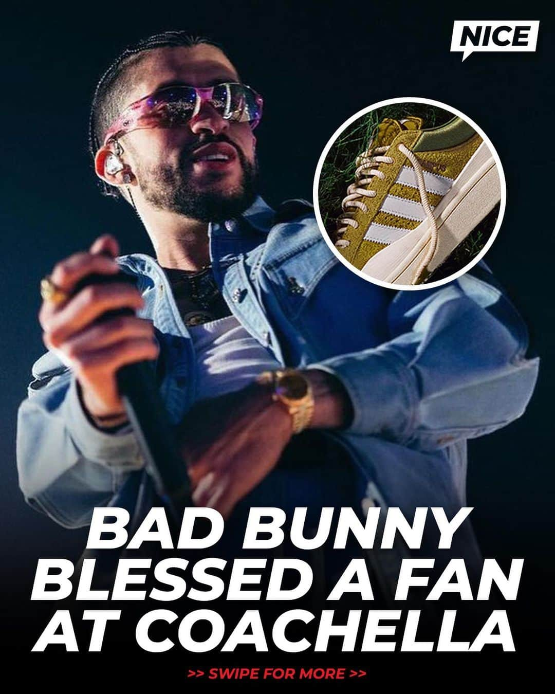 Nice Kicksさんのインスタグラム写真 - (Nice KicksInstagram)「@badbunnypr signed a pair of his new adidas Campus 80s for a fan during his #Coachella performance 🐰🔥  📸: @siempreric | 🎥: julianajuarezz  (h/t @mofongokicks)」4月25日 0時21分 - nicekicks