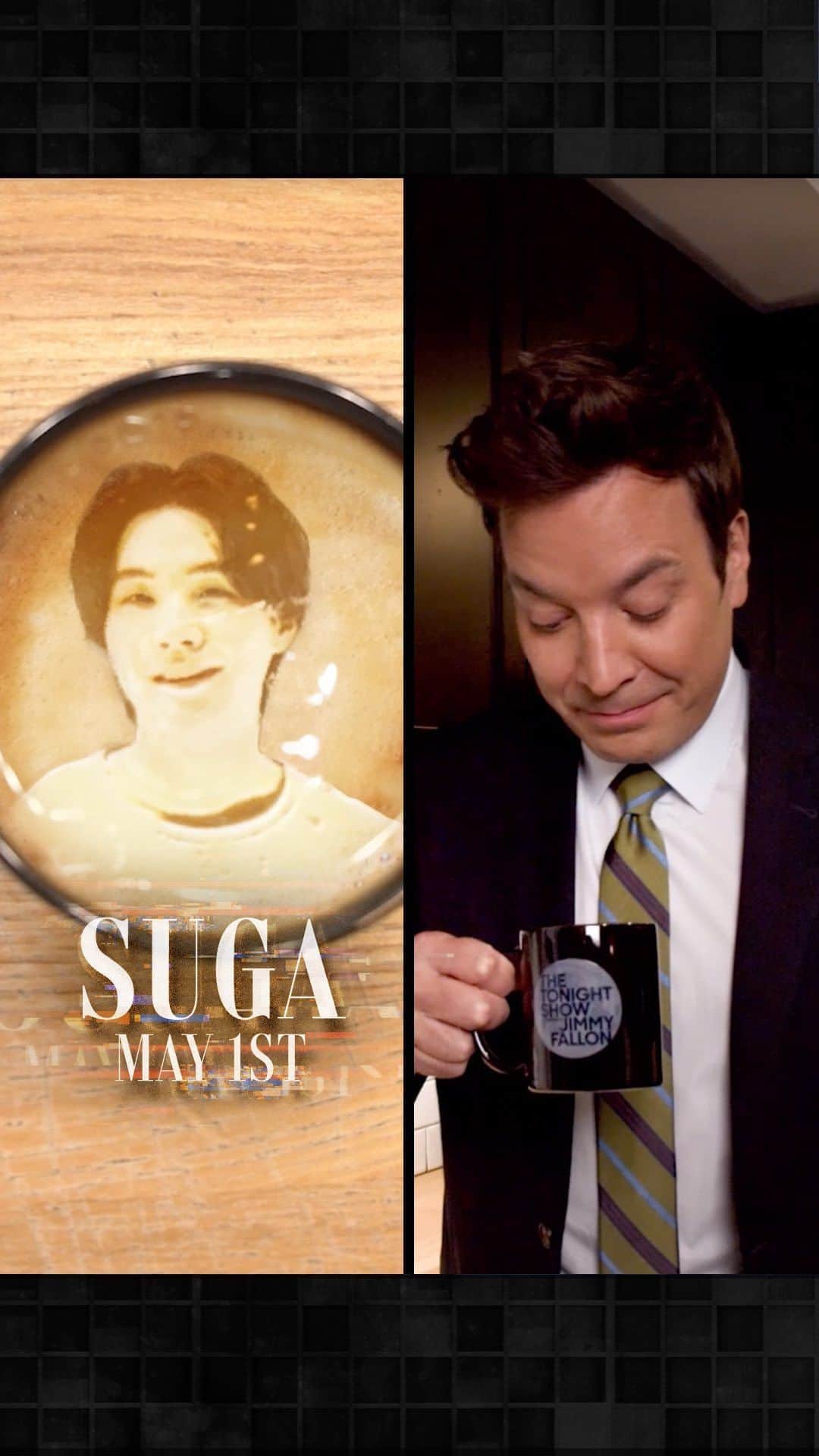 のインスタグラム：「Just a spoonful of #SUGA. ☕️ @bts.bighitofficial’s @agustd makes his U.S. late night solo debut May 1 on #FallonTonight! #SUGAonFallon」