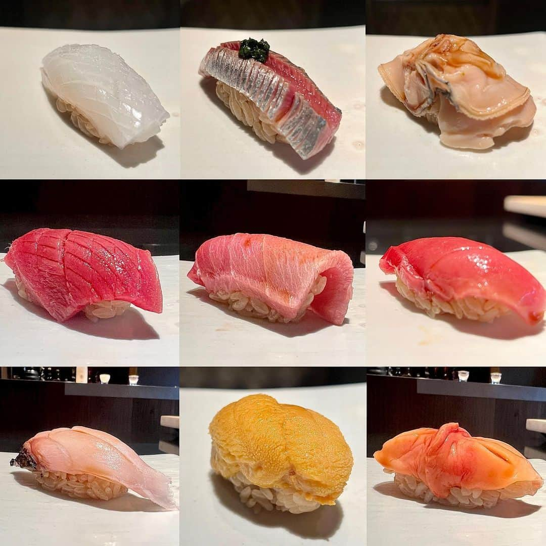 大見さなえさんのインスタグラム写真 - (大見さなえInstagram)「表参道『鮨m』☺️🍣 江戸前寿司とワインペアリングを楽しめるお店🍷 店名のmはマリアージュという意味だそう！ ⁡ 今回はおまかせコースに ワインと日本酒のペアリング椿を選択。 ⁡ お鮨は大将が握る 全て赤酢のシャリで マグロ3種は赤ワインとペアリング☺️🍷 ⁡ 握りはアカイカ、白甘鯛、赤貝など。 脂しっかりのってるのどぐろ焼きや 宮城の紫雲丹めちゃくちゃ甘くてとろけた！！ ⁡ 一品料理はフレンチ出身の方が作るお肉料理や 北寄貝とキャビアを 桜チップで瞬間燻製したものが登場🤤💭 ⁡ 17時に来店して18時30分の炊き立ての 赤シャリも食べさせてもらったけど 酸が押し寄せてきた🍣 馴染んでるのもそれぞれの良さがある！！ ⁡ そして貝類好きって伝えたら サービスでハマグリも出してくださった🥺 ⁡ 店内ラグジュアリーで攻めたお鮨屋さん🙆‍♀️ お店の方気さくで話しやすかった！！ ーーーーーーーーーーーーーーーーーーーー おまかせコース📝 •北寄貝 キャビア 桜チップ瞬間燻製 •アカイカ •鰯 •白甘鯛 •新玉ねぎのスープ カラスミ 雲丹 •赤貝 •黒ムツ •真鯛のブレゼ 山椒 •マグロ 赤身 •中トロ 三崎 •中トロ 静岡沼津 お腹部分 •飛騨牛 サーロイン モリーユ茸ソース •お口直し 液体窒素で作るガリ •のどぐろ •紫雲丹 宮城 •ハマグリ •その日の食材が入ったお味噌汁 •白かんぴょう巻き •玉子 •デザート レモン ーーーーーーーーーーーーーーーーーーーー エリア　表参道 食べログ予算  50,000円〜59,999円 おまかせコースのみ ーーーーーーーーーーーーーーーーーーーー 読んでくださってありがとうございます💓 🔖@tabe_megumi 東京・福岡を中心に 美味しいお店を紹介してます☺️ チェックしてみてね✨ ーーーーーーーーーーーーーーーーーーーー #鮨m #表参道グルメ #江戸前寿司 #鮨 #東京鮨 #東京グルメ #表参道グルメ #めぐログ_鮨 #めぐログ_表参道 #すし #おすし #赤シャリ #sushi #japanesefood」4月25日 16時59分 - tabe_megumi