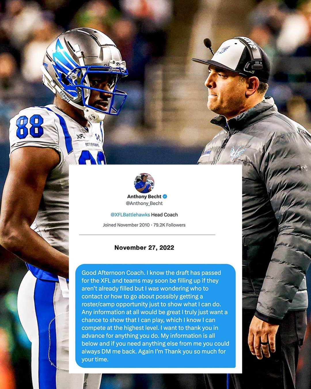espnのインスタグラム：「Hakeem Butler messaged Battlehawks Head Coach Anthony Becht about an opportunity to show what he can do.  He ended up leading the XFL in receiving TDs 👏」