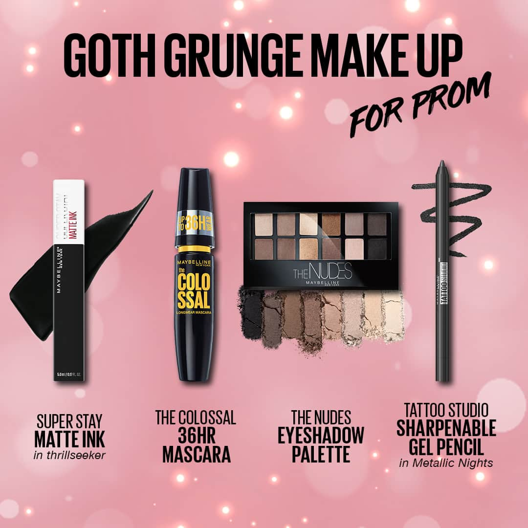 Maybelline New Yorkさんのインスタグラム写真 - (Maybelline New YorkInstagram)「Unleash your inner goth queen this prom season with our highly pigmented-and long-lasting grunge makeup essentials 😏 ! 🖤 From the daring #SuperStayMatteInk in 'thrill seeker' to the edgy 'metallic nights' Tattoo Studio Sharpenable Gel Pencil, our drugstore must-haves will have you slaying all night long. 👑」4月26日 2時00分 - maybelline