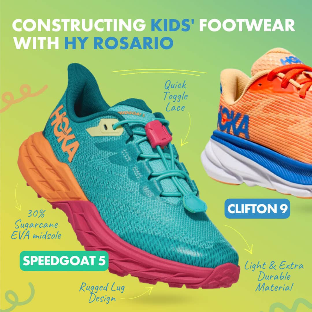 ホカオネオネのインスタグラム：「The HOKA Kids line is here! 🤸  Our production team has taken some of HOKA’s most iconic and beloved products and reconfigured them to fit the shape and needs of kids’ feet without jeopardizing performance and comfort. We believe that greatness has to start somewhere, and we’re excited to be able to support the next generation of record-breaking athletes. So, we say Fly (little) Human, Fly!  Director of Outdoor and Kids' Footwear, Hy Rosario, discusses the product development journey in our latest blog post; read the full story at the 🔗 our bio.  #HOKA #HOKAKids #productlaunch #blog #FlyHumanFly」