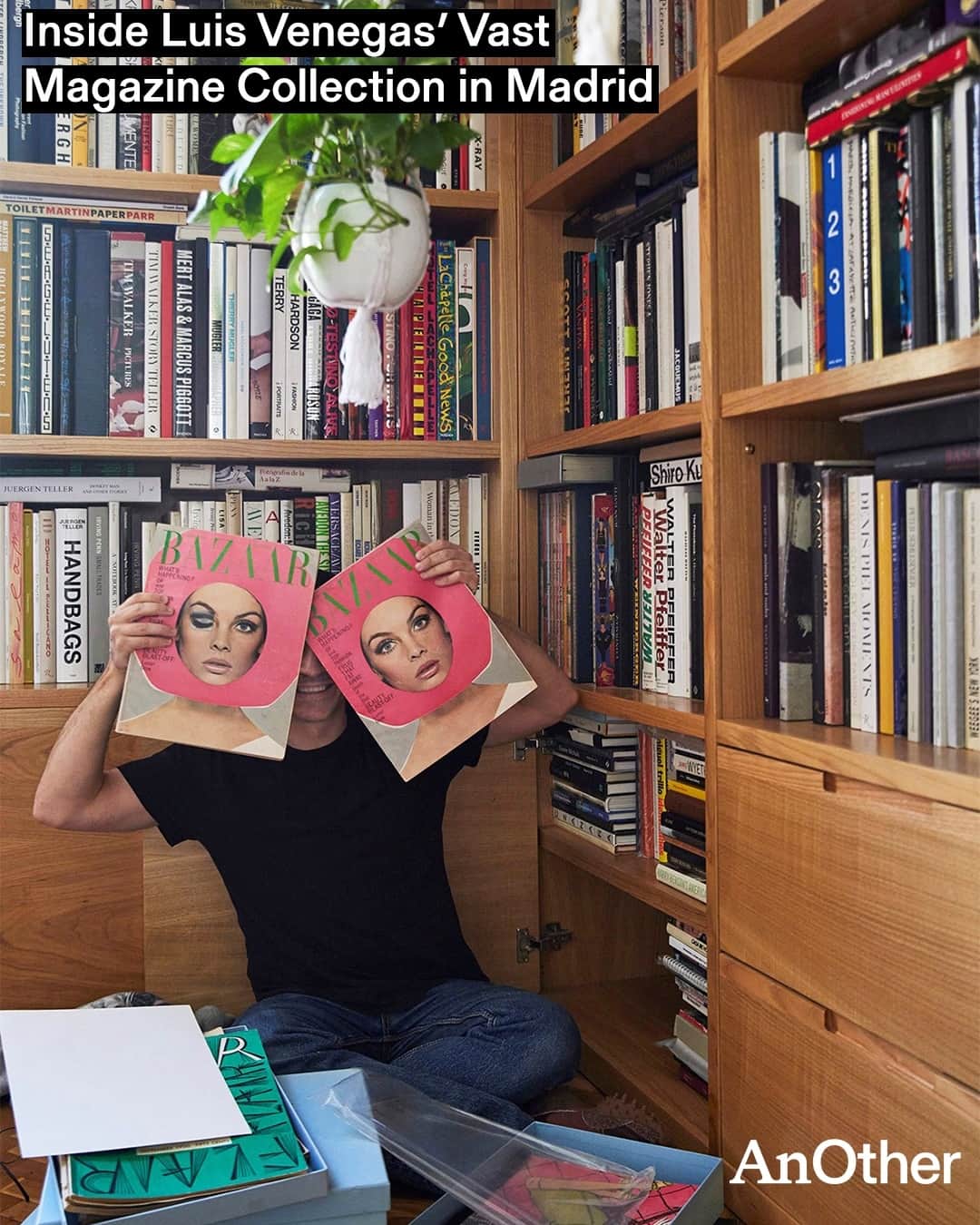 AnOther Magazineのインスタグラム：「For her latest column, @elisebyolsen talks to editor and publisher of #Fanzine137 and C☆NDY fame @studiobyluisvenegas about his eclectic collection of printed matter amassed over the past 30 years 📚️⁠ ⁠ Diving into the archives in his home in Madrid, which is scattered with drawers of booklets, queer zines, magazines, catalogues from fashion houses and photography books, the publisher and creative consultant speaks about how he first fell in love with collecting superhero comic books – which later turned into an ever-growing collection of rare magazines and books. ⁠ ⁠ "I once moved apartments and the moving company kept carrying out books and more books, stating again and again: ‘WHERE did you get them all?!’ It truly was a hassle."⁠ Read about the archive at the link in bio 📲⁠ ⁠ 📸 #LuisVenegas at home in Madrid, Spain, 2023. Photography by @fededelibes⁠」