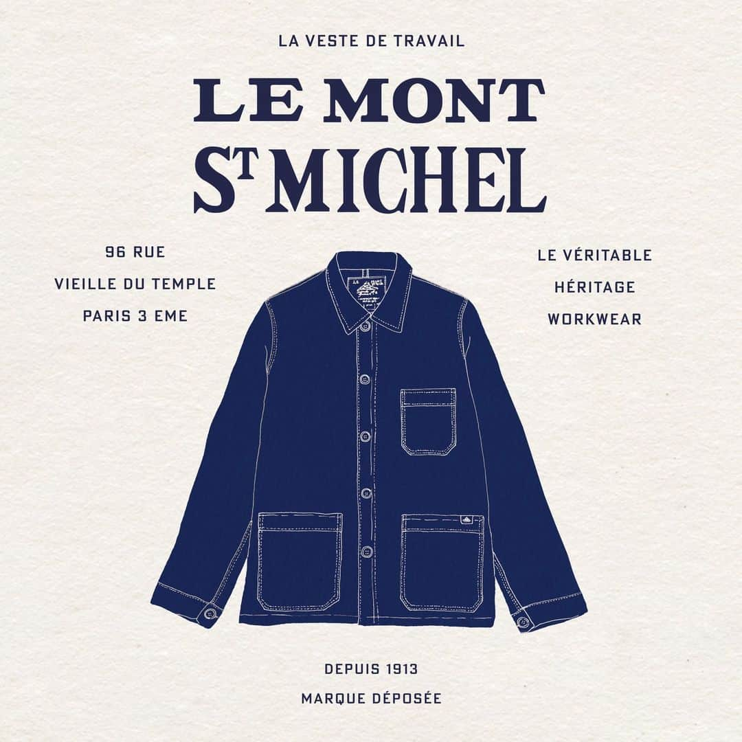 ル・モンサンミッシェルのインスタグラム：「Resistance is our heritage. Simple timelessness is our heritage.  Craftsmanship is our heritage. The work jacket is our heritage.  Mont St Michel, the true workwear heritage.  –  La résistance est notre héritage. Le simple intemporel est notre héritage.  Le savoir-faire est notre héritage. La veste de travail est notre héritage.  Le Mont St Michel, le véritable héritage workwear.    #lemontsaintmichel #lemontstmichel #frenchbrand #marquefrançaise #bienfait #slowfashion #knitwear #workwear #vestedetravail」