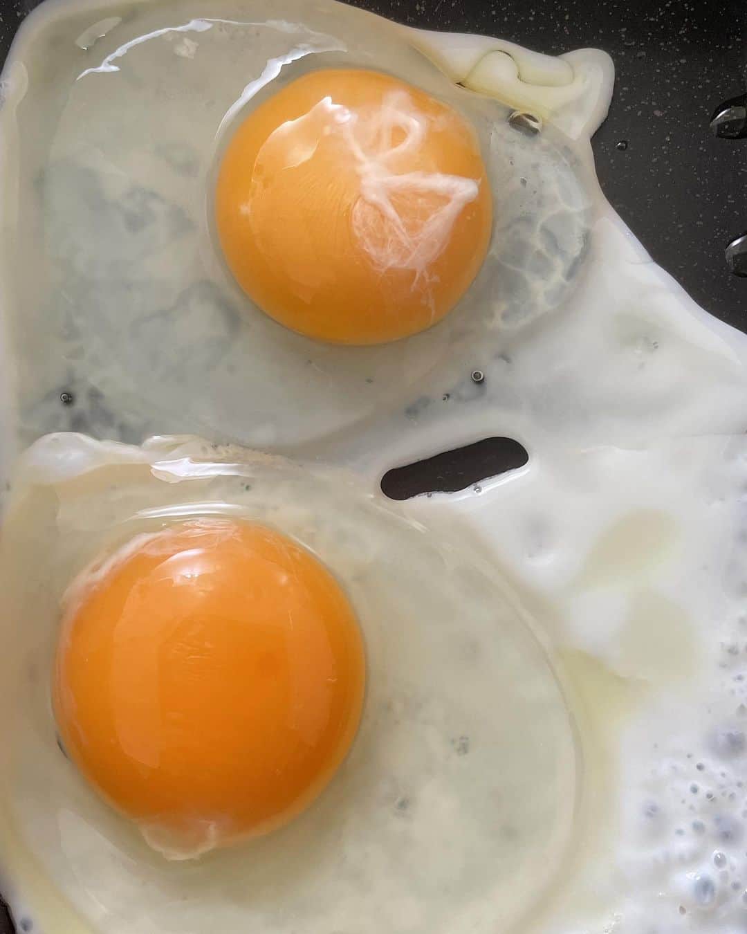 橋本志穂さんのインスタグラム写真 - (橋本志穂Instagram)「朝、卵焼こうと割ったら、、、 なんか縁起良いなぁ。 水引きの 祝い結びみたいじゃない❓  嬉しいなー  #小さなしわせ  #めでたい」4月25日 20時31分 - shihohashimoto3
