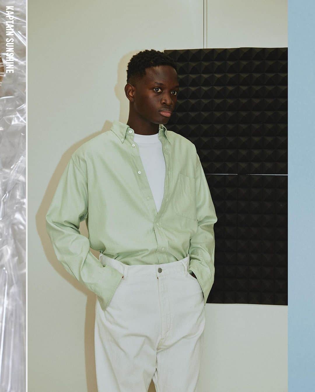 キャプテン サンシャインのインスタグラム：「.  KAPTAIN SUNSHINE 23SS ITEMS  Relaxed Polocollar Shirt Ecru / Light Green / Yellow  More information can be found at our online store. kaptainsunshine.com  #kaptainsunshine」