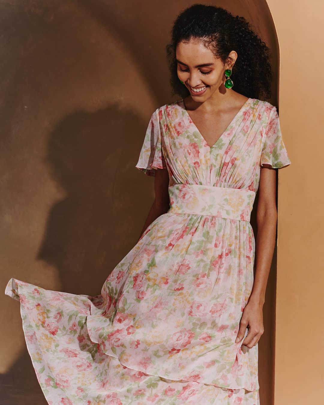 The Outnetのインスタグラム：「Life in full bloom @mikaelaghal. Head to our link in bio to shop the brand’s timeless and elegant bright dress for all your upcoming events」