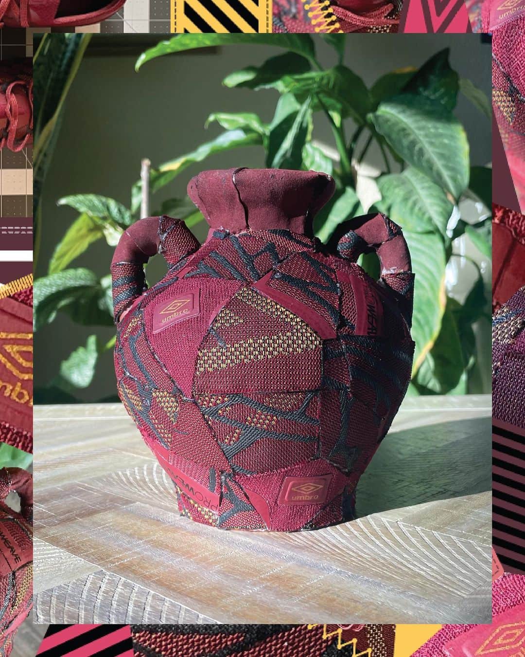 UMBROのインスタグラム：「Working with Velocita Alchemist, @tuesdaypickup used a unique style of upcycling to create the 'Velocita Vase’🏺.  Check out the full story now on www.umbro.com/get-involved  #umbro #makenew #upcycle」