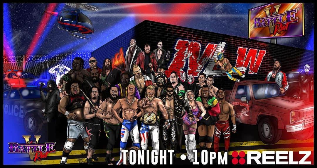 のインスタグラム：「Check out @majorleaguewrestling BATTLE RIOT TONIGHT! Only on REELZ @reelzchannel」