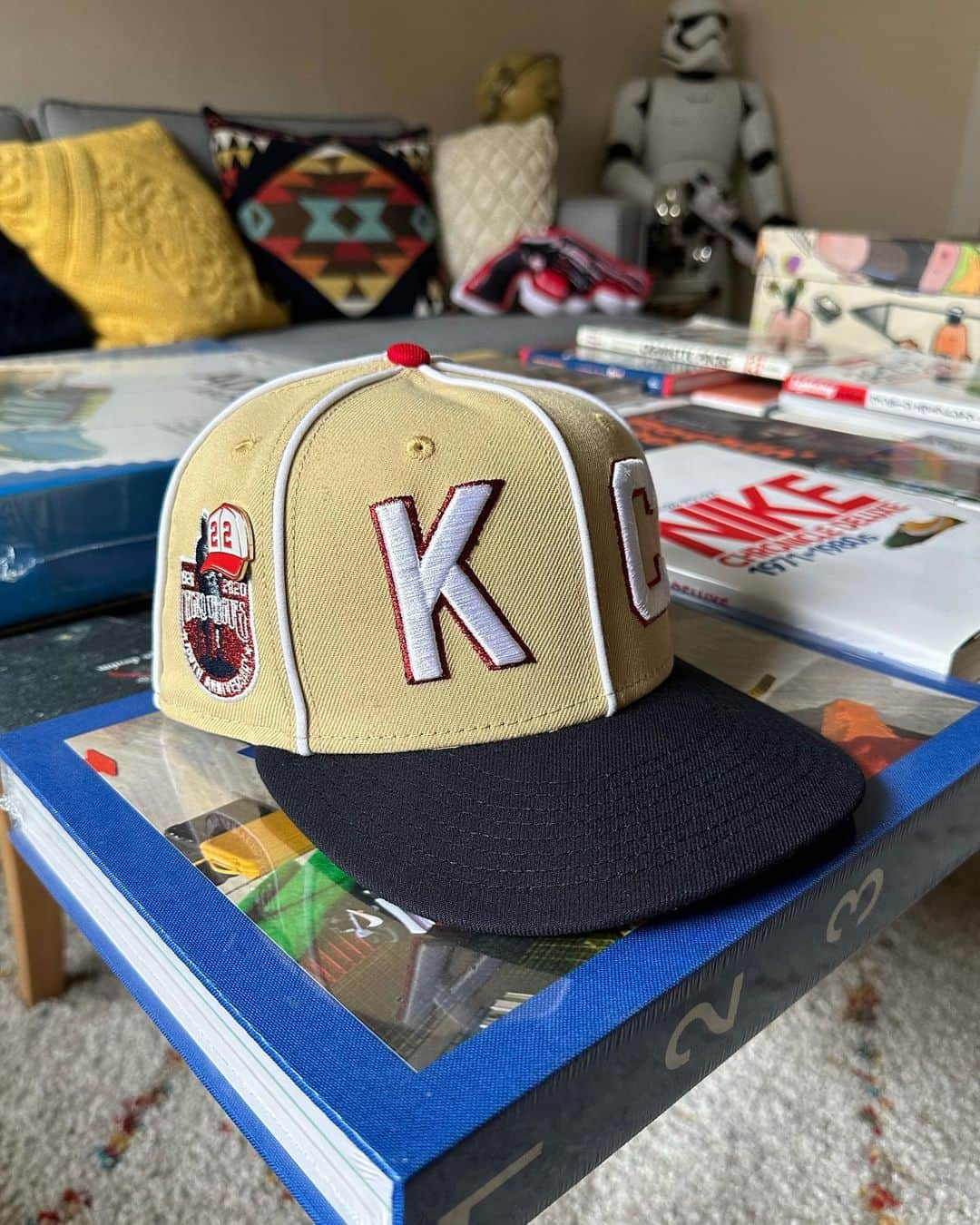 Mr. Tyのインスタグラム：「Psssst, bringing a few options for for KC Saturday, April 29th. After my trip to the Negro League Museum, I knew I wanted to create some Monarchs fitteds. This one isn’t a Hero, doesn’t even have a name- just wanted to put my own spin on the classic big KC logo.  Vegas gold, white piping, navy visor, red button, green UV, and the 100th Anniversary Negro league side patch! No back hit on this one, I didn’t want the piping to interfere with the logo.  The 22 pin was another Negro League Museum pickup, but this one will come with the “Thank You” pin also.  #capson #fittedcap #fittedfiend #teamfitted #kcfitted #nlbm #thatfittedmean #stayfitted #59fifty #kc #kcmonarchs #igfittedcommunity #myfitteds #nlb #fittednation #neweracap #fittedfam #neweracaptalk #fittedsnob #stayfitted #newera #monarchs #kansascity #negroeleague #negroleaguebaseball」